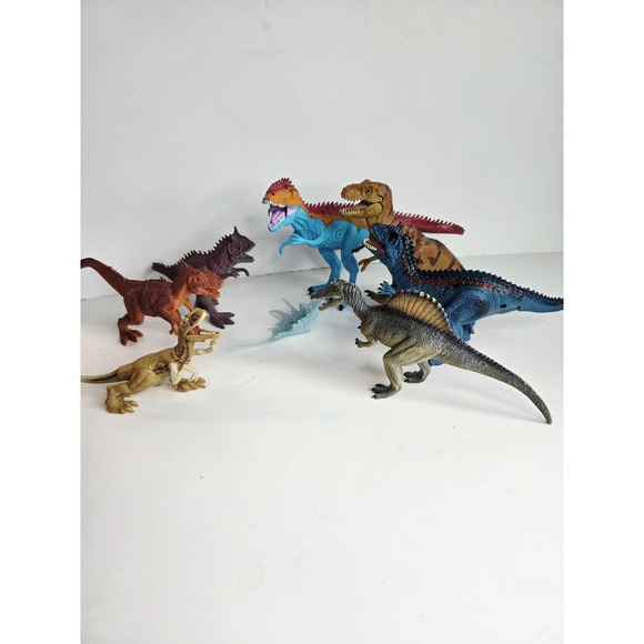 The Unbranded Brand Other - Lot Of 7 Different Brand Detailed Dinosaurs PVC Figures Velociraptor Trex Sound
